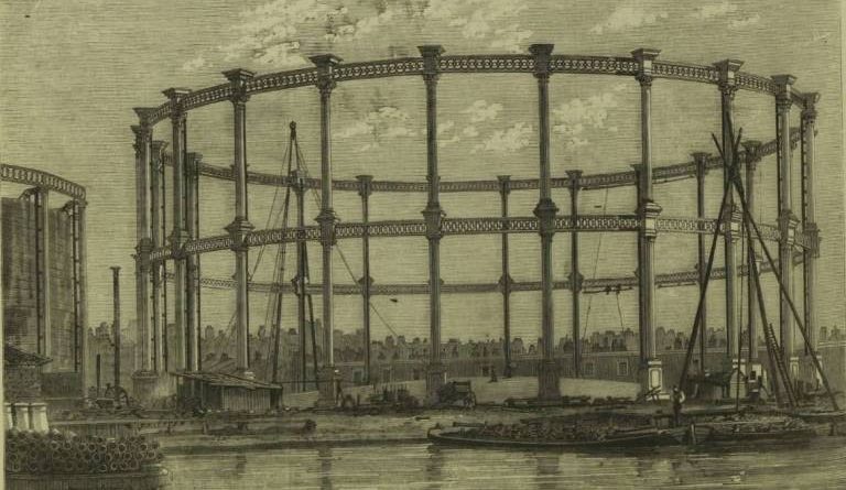Archive image of Bethnal Green gas holders.
