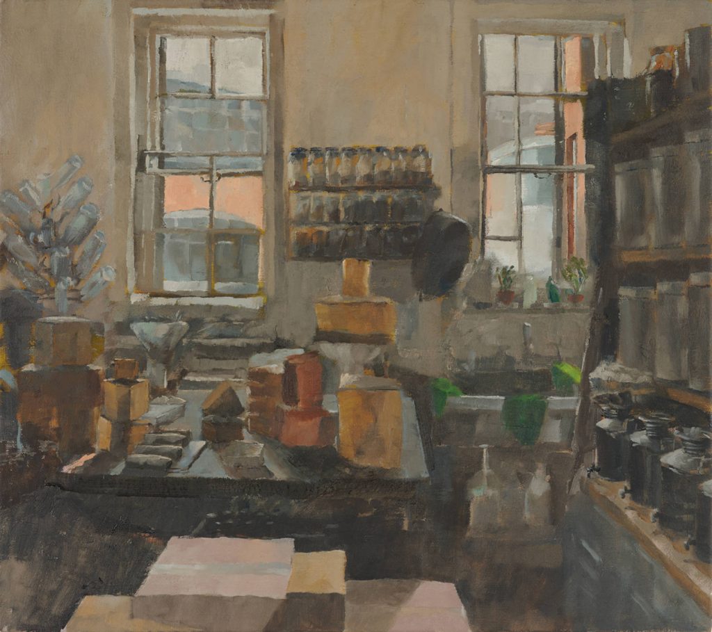 Eleanor Crow's oil painting of 'Interior of Leila's Shop', Calverts Avenue, Shoreditch