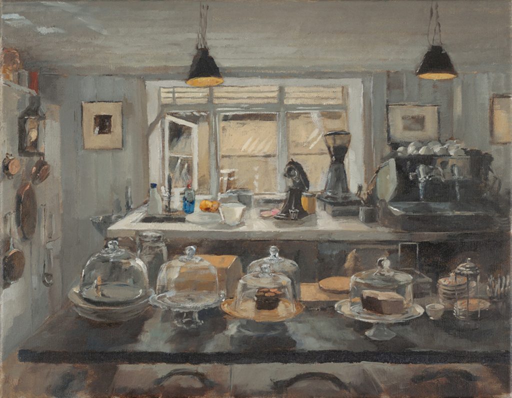 Eleanor Crow's oil painting of 'Interior of Town House Kitchen', Spitalfields