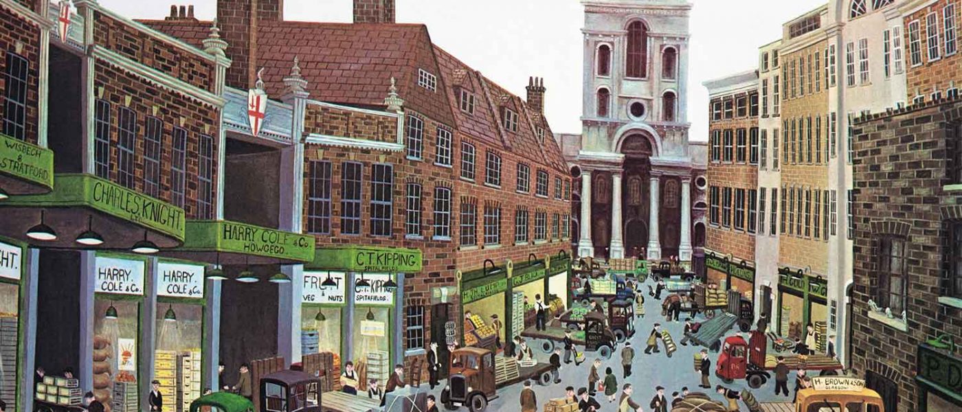 John Allin's illustration of Spitalfields market, part of the Gentle Authors community tourism project.