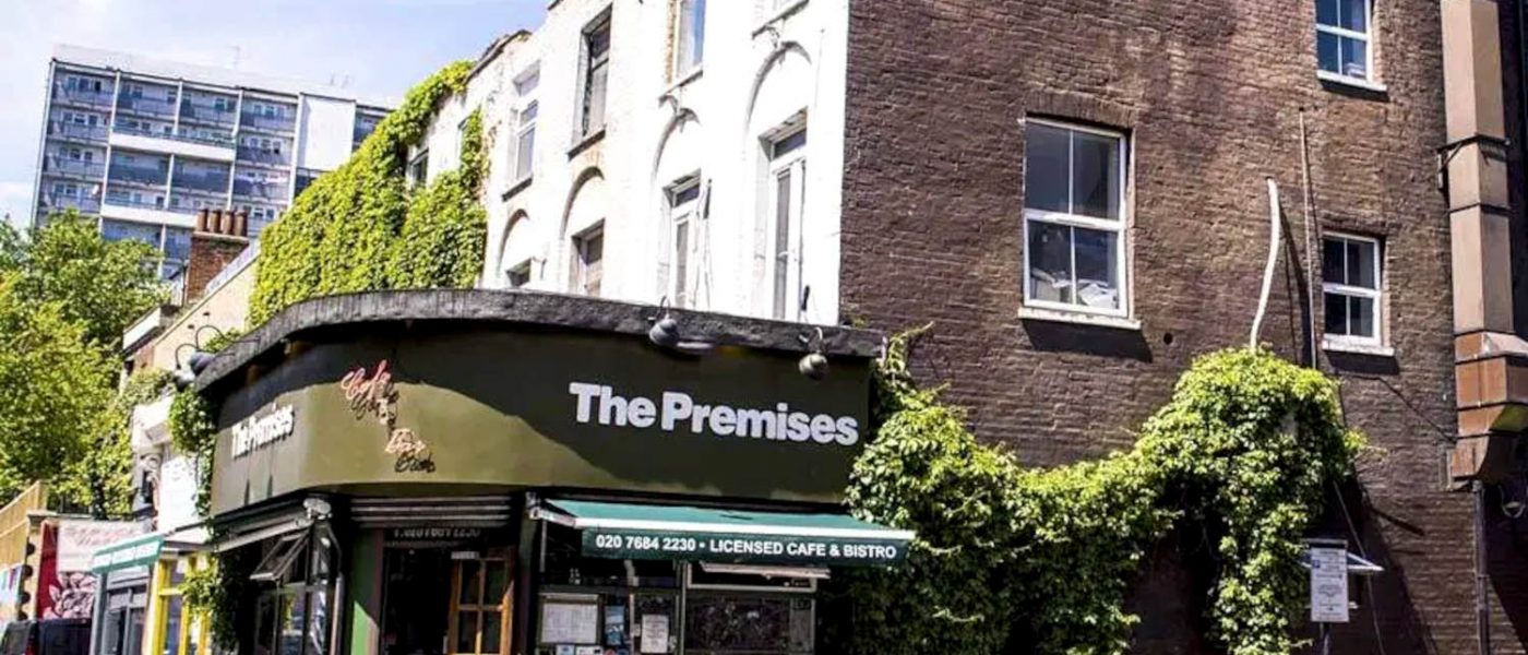 Exterior of Premises Cafe and Bistro on Hackney Road next to Premises Recording Studios