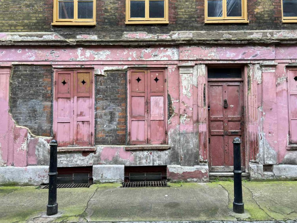 The faded gradeur of a house on Princelet Street in Spitalfields, East London.