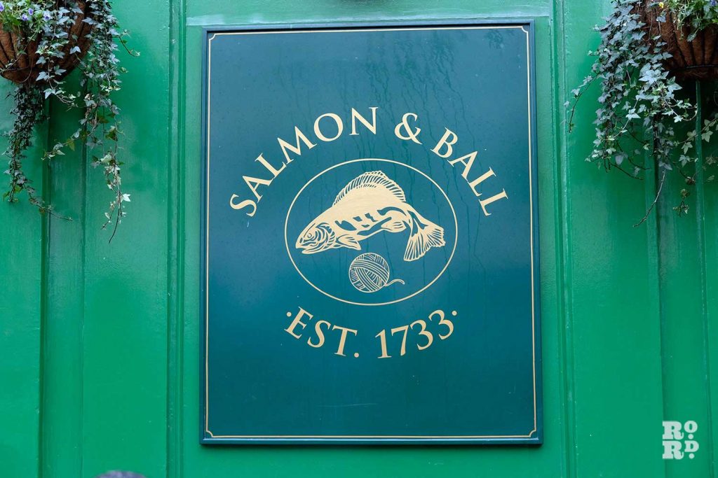 Salmon and Ball pub plaque in Bethnal Green