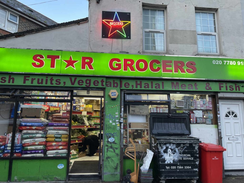 Star Grocers in Bethnal Green boasts a bright green colour that tempts customers inside on dreary autumn evenings