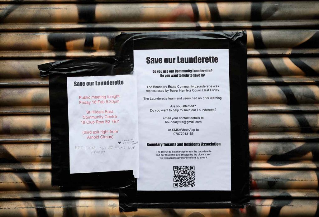 A poster asking residents to help the campaign to save the Boundary Estate Community Launderette