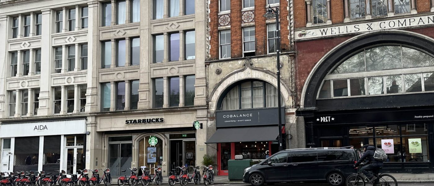 Shoreditch High Street which is located 150 yards from the Boundary Estate. It is lined with high-end coffee shops like Starbucks and Pret A Manger.