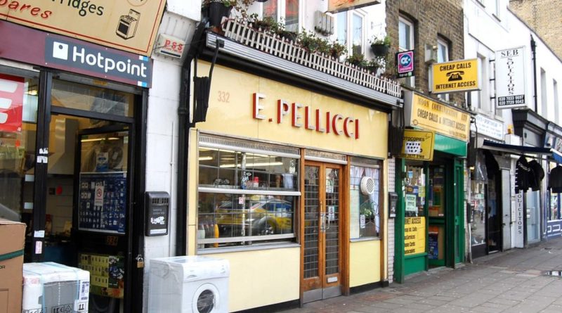 E Pellicci shopfront on Bethnal Green Road in 2009.
