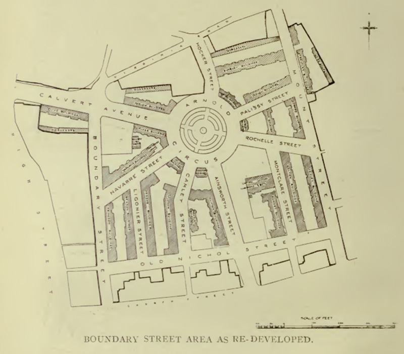 Aerial street plan of the Boundary Estate taken from the Housing for the Working Classes Report, 1912-1913, with the signature of William Edward Riley