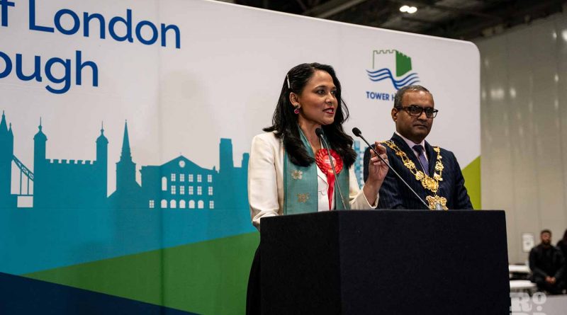 MP Rushanara Ali speaking at the podium at the General Election Count 2024.