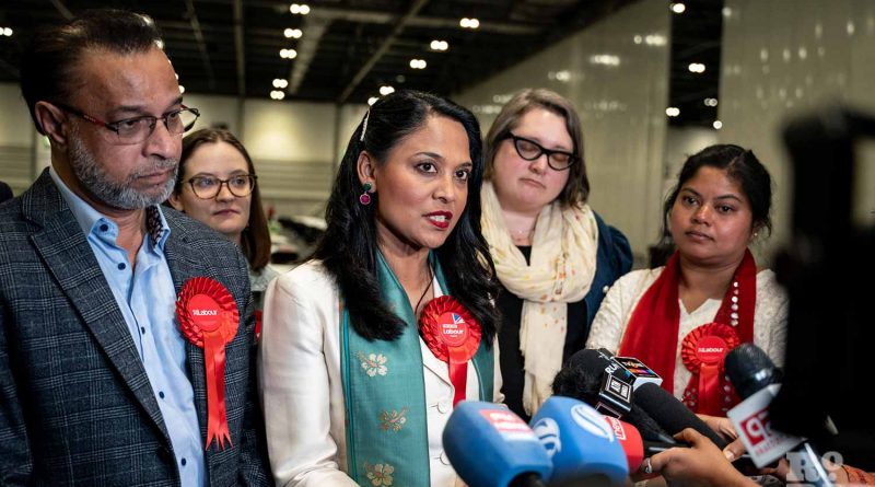 Labour's Rushanara Ali being interviewed after her win of the Bethnal Green & Stepney constituency at the 2024 General Elections.